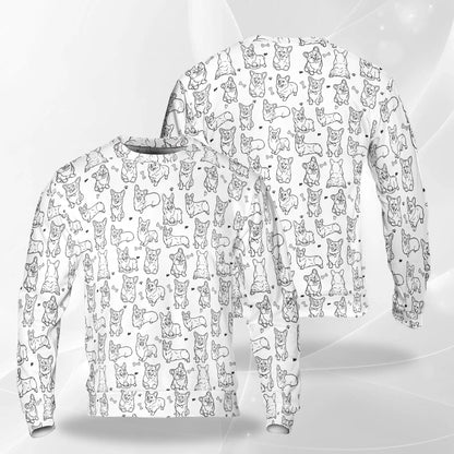 Corgi Line Art Sweatshirt – Colorful Graphic 3D All Over Print Design