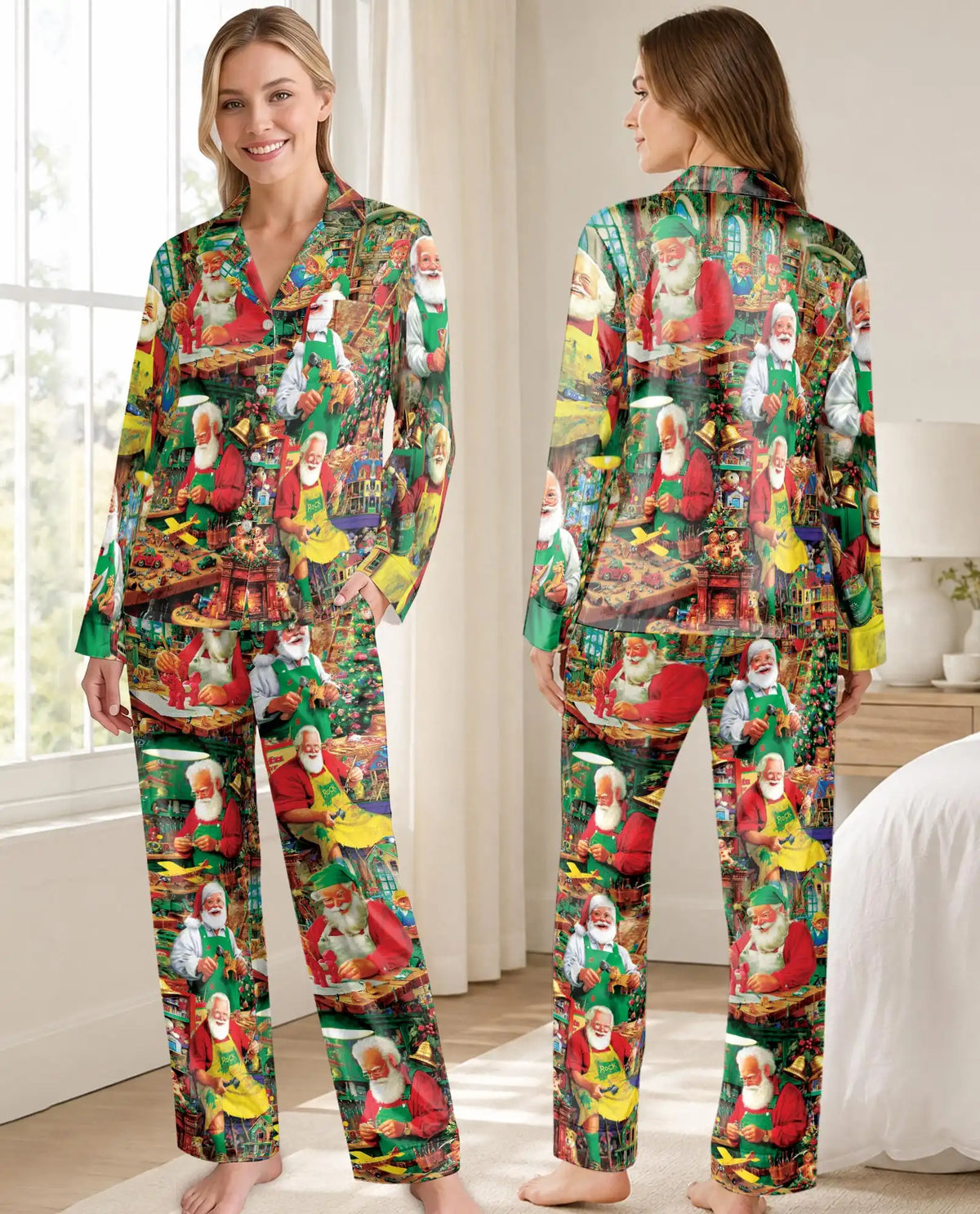 Santa Toymaker Christmas Pajama Set for Women – Toy Workshop Print