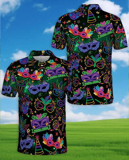 Neon Mardi Gras Carnival Polo Shirt-Masquerade Festival Design | Azhawaiian