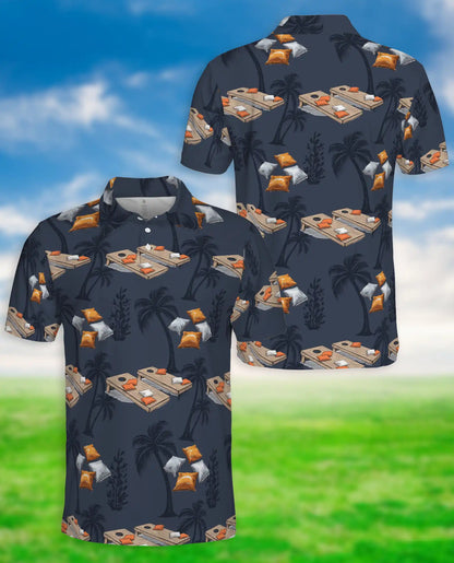 Cornhole Tropical 3D Polo Shirt for Men, Backyard Game Summer Style | Azhawaiian