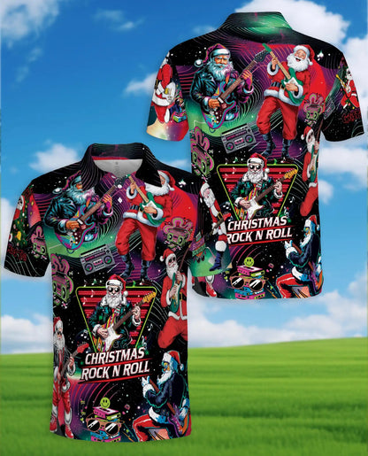 Christmas Rock Santa Polo Shirt, Retro Music Print | Azhawaiian