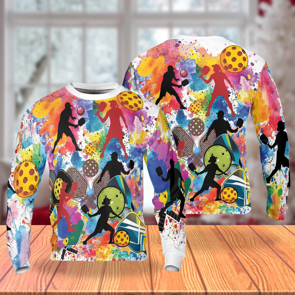 Pickleball Watercolor Splash Sweatshirt – Colorful Graphic 3D All Over Print Design