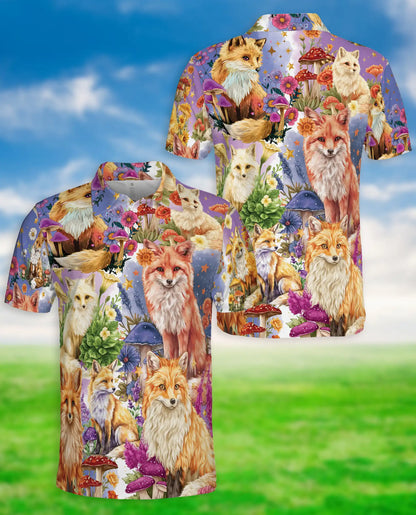 Fantasy Fox Garden Polo Shirt Enchanted Woodland Floral Animal Art | Azhawaiian