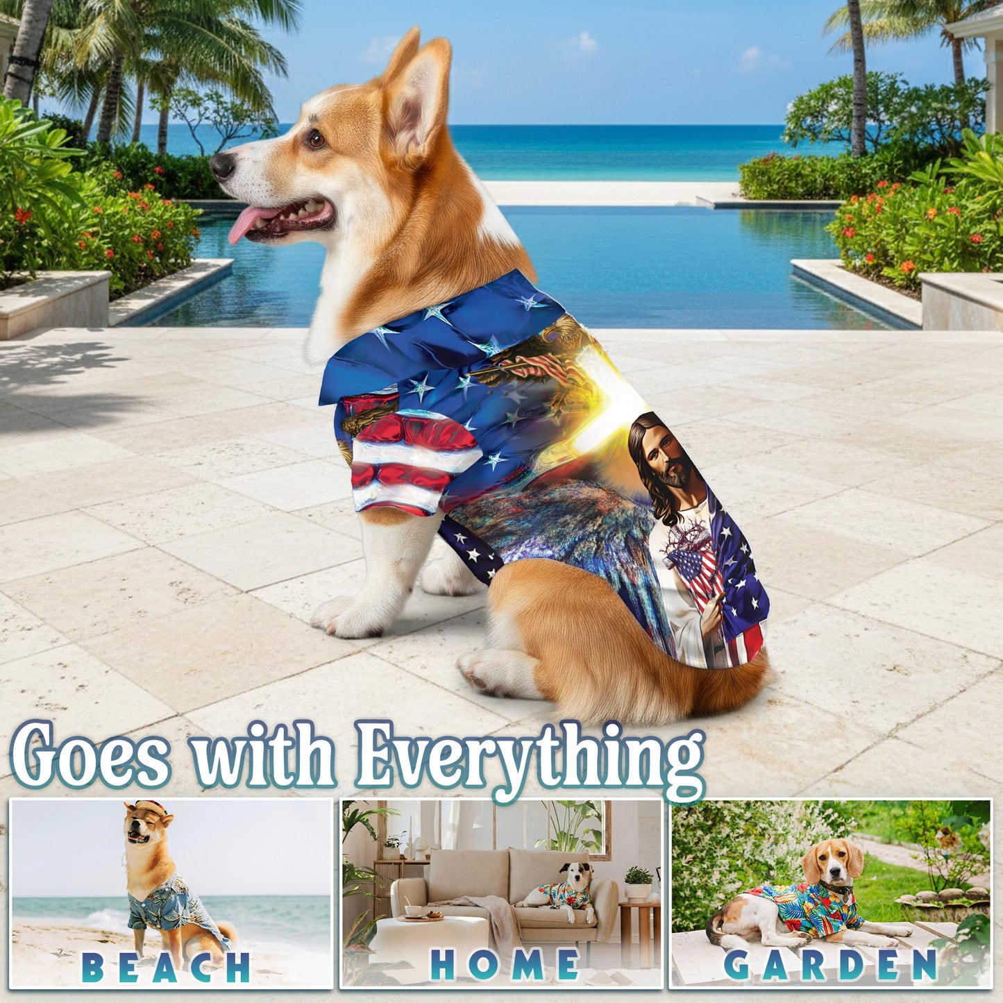 America and Jesus Bless Matching Dog Owner Hawaiian Shirts, Funny Pet Aloha Shirt for Beach Vacation - Azhawaiian