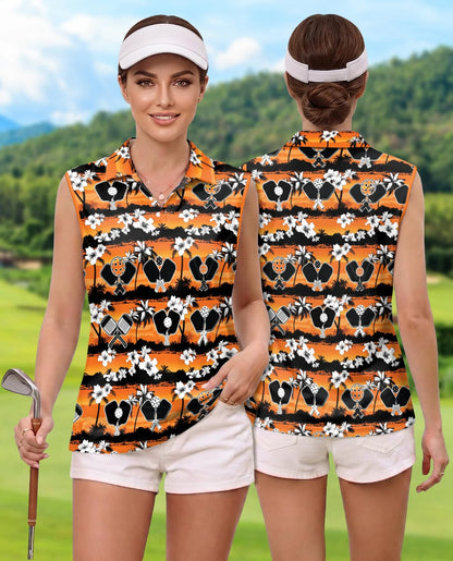 Pickleball Tropical Rhombus Pattern Sleeveless Polo Shirt for Women | Azhawaiian