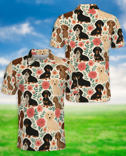 Dachshund Dog Pattern Polo Shirt for Men, Cute Pet Tropical Style | Azhawaiian