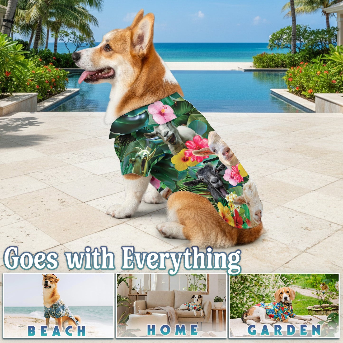 Happy Goat Matching Dog Owner Hawaiian Shirts, Funny Pet Aloha Shirt for Beach Vacation - Azhawaiian