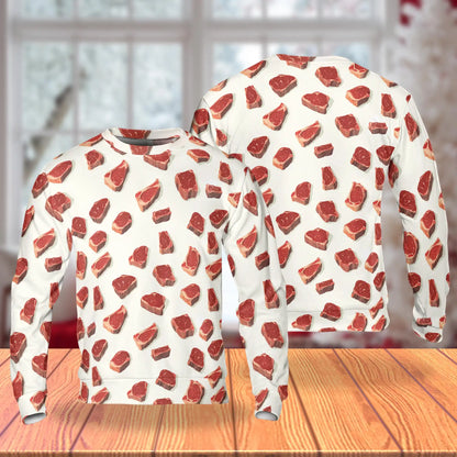 Steak Pattern Sweatshirt – Colorful Graphic 3D All Over Print Design