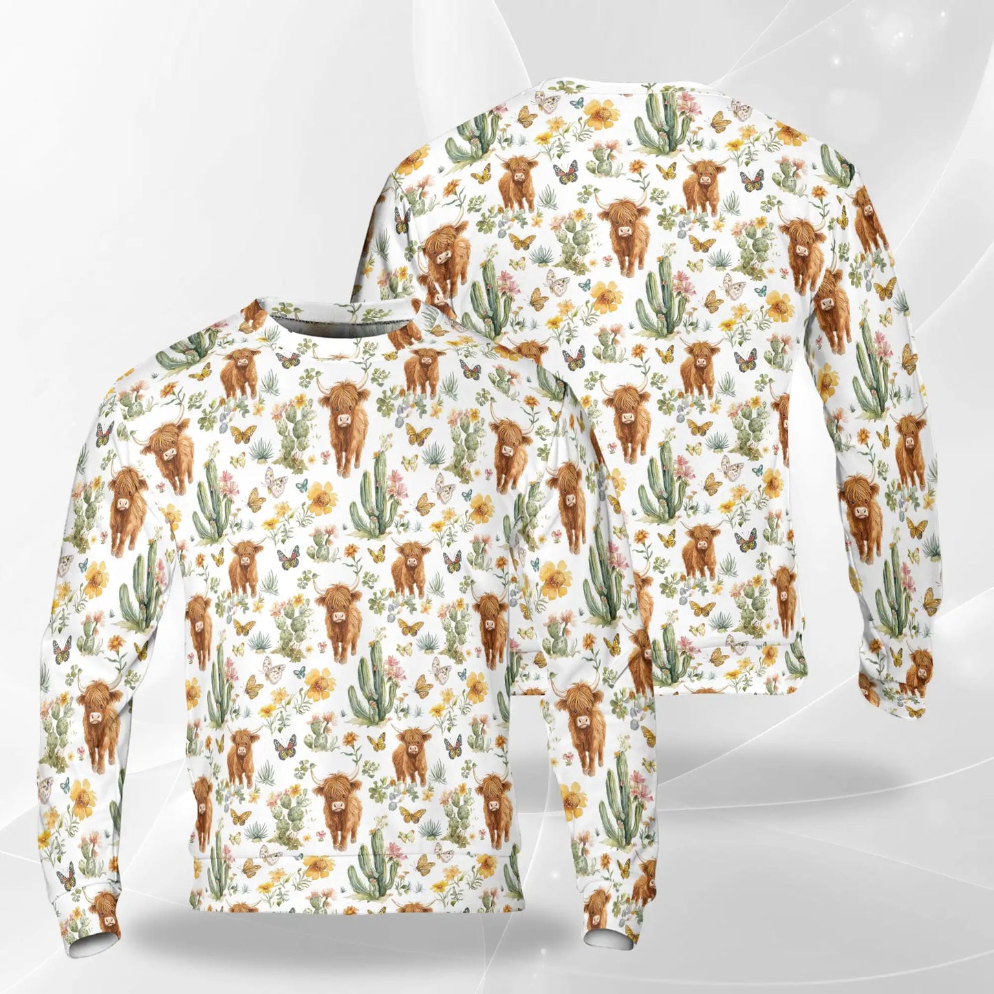 Cute Highland Cattle Sweatshirt – Colorful Graphic 3D All Over Print Design
