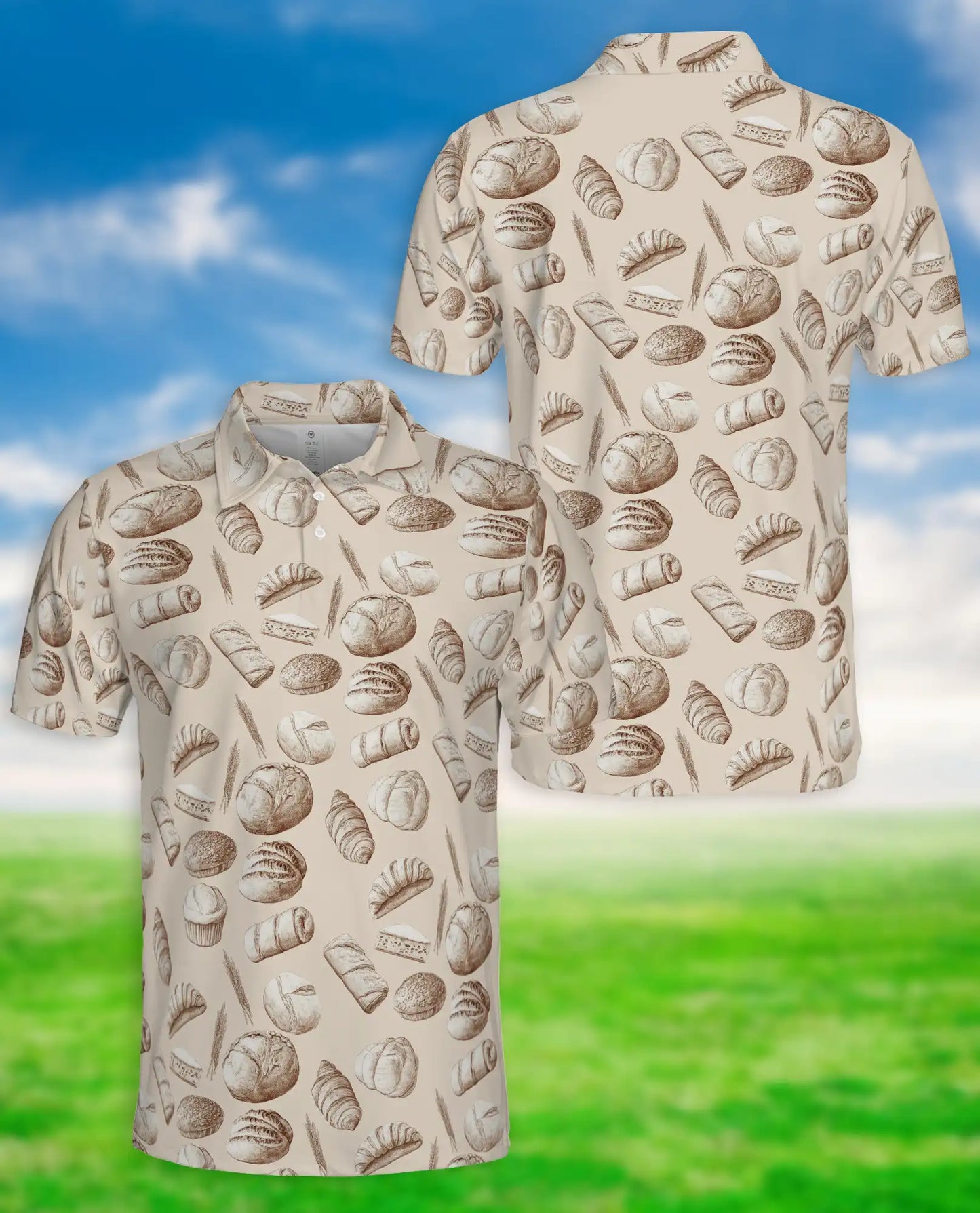 Bakery Bread Polo Shirt, Vintage Pastry Print | Azhawaiian