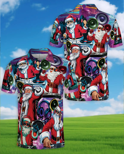 DJ Santa Claus Christmas Party Polo Shirt for Men- Funny Holiday Xmas | Azhawaiian