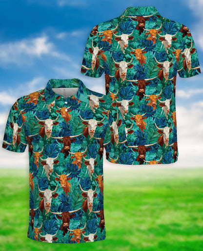Longhorn Cattle Hawaiian 3D Polo Shirt for Men | Azhawaiian