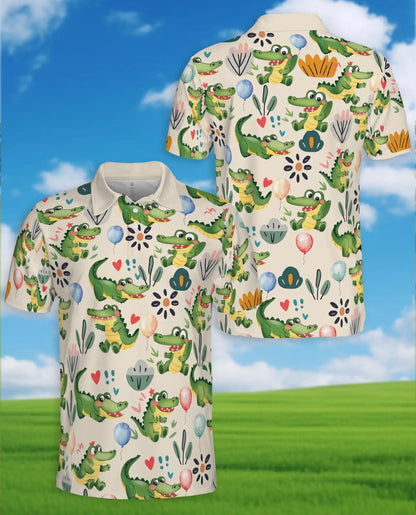 Cute Alligator Cartoon 3D Polo Shirt for Men | Azhawaiian