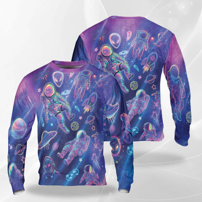 Neon Astronauts Sweatshirt – Colorful Graphic 3D All Over Print Design