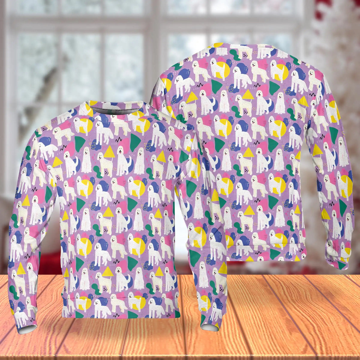 White Long Haired Dog Pattern Sweatshirt – Colorful Graphic 3D All Over Print Design