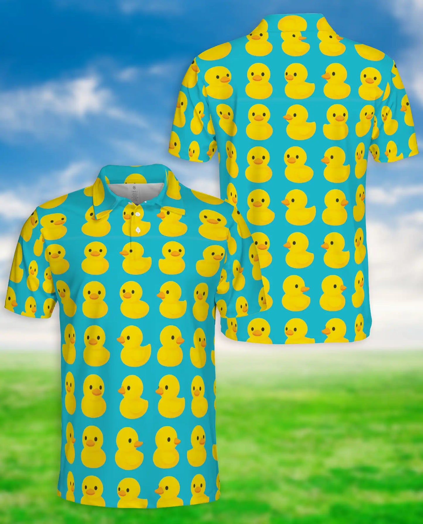 Rubber Duck Polo Shirt, Cute Yellow Duck Pattern | Azhawaiian