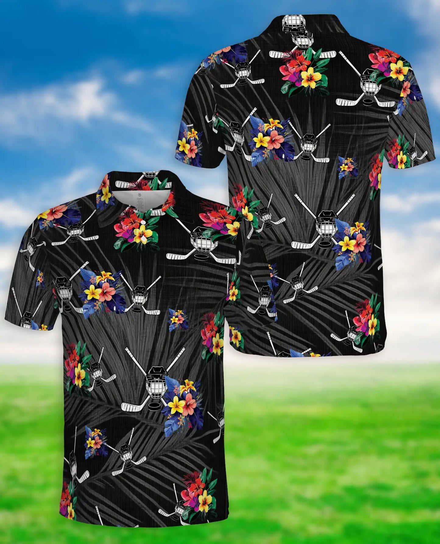 Hockey Polo Shirt, Tropical Floral Sports Print | Azhawaiian