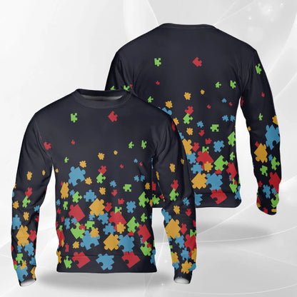 Autism Awareness Black Sweatshirt – Colorful Graphic 3D All Over Print Design