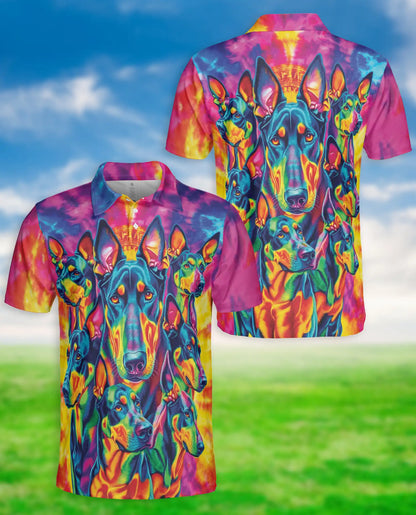 Doberman Neon Polo Shirt, Psychedelic Dog Style | Azhawaiian