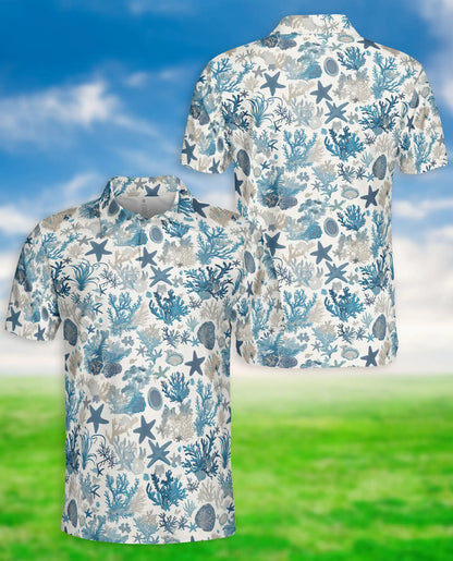 Ocean Coral Polo Shirt, Coastal Sea Life Style | Azhawaiian