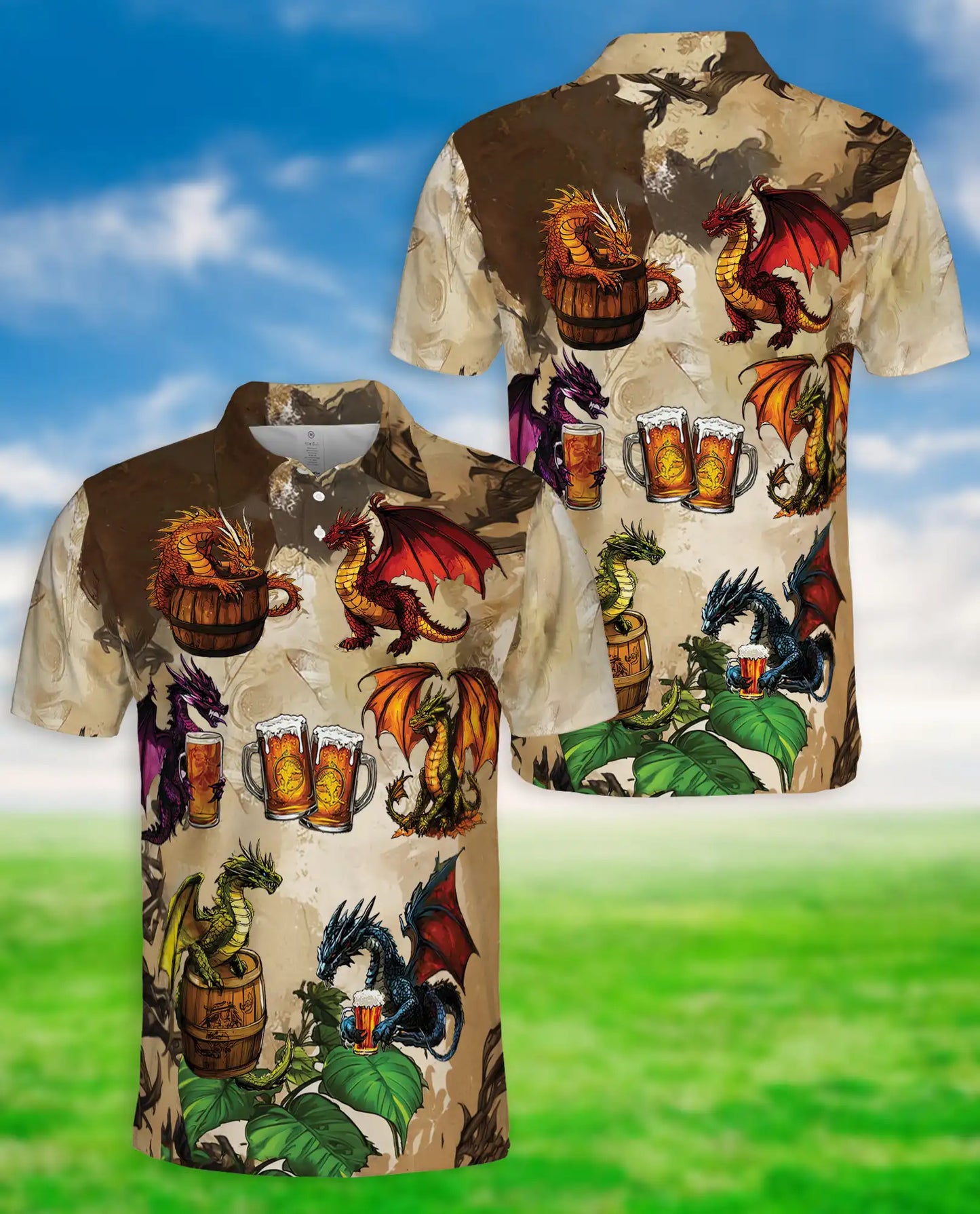 Dragon Beer Fantasy 3D Polo Shirt for Men | Azhawaiian