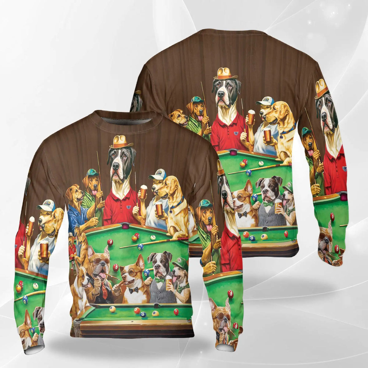 Vintage Billiard Dogs Playing Pool Sweatshirt – Vintage 3D All Over Print Design