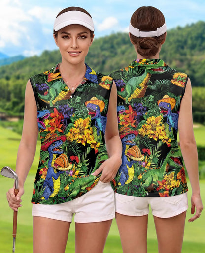 Taco T-Rex Sleeveless Polo Shirt for Women | Azhawaiian
