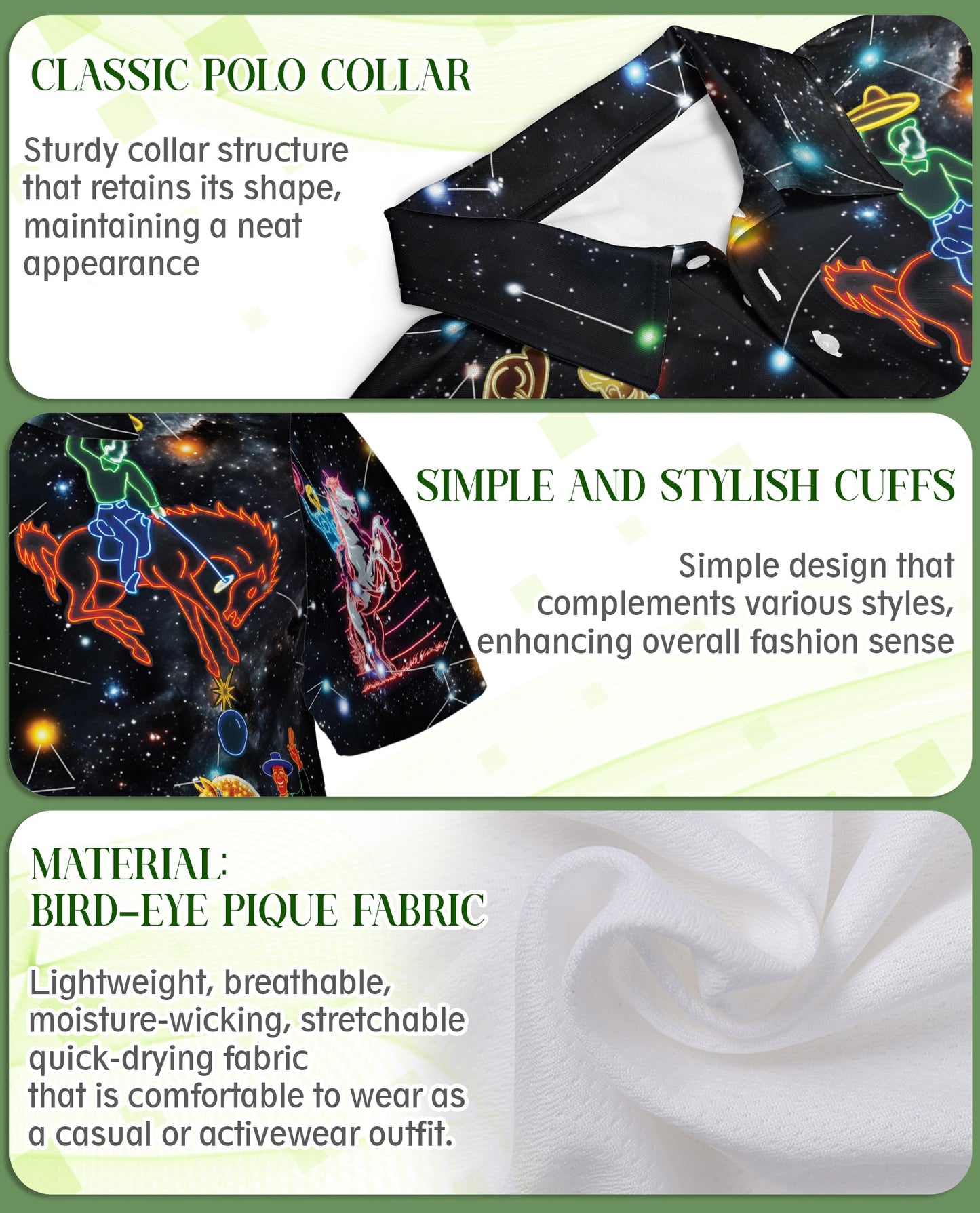 Cosmic Cowboy Polo Shirt, Neon Rodeo Galaxy Print | Azhawaiian