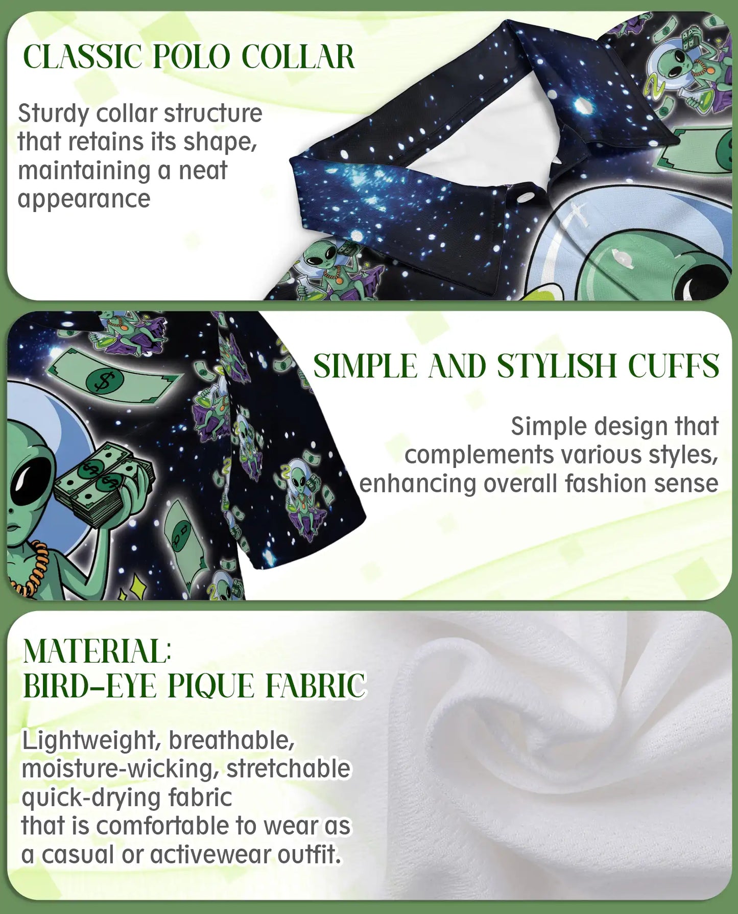 Funny Alien 3D Polo Shirt for Men, Space Cartoon Sci-Fi Style | Azhawaiian