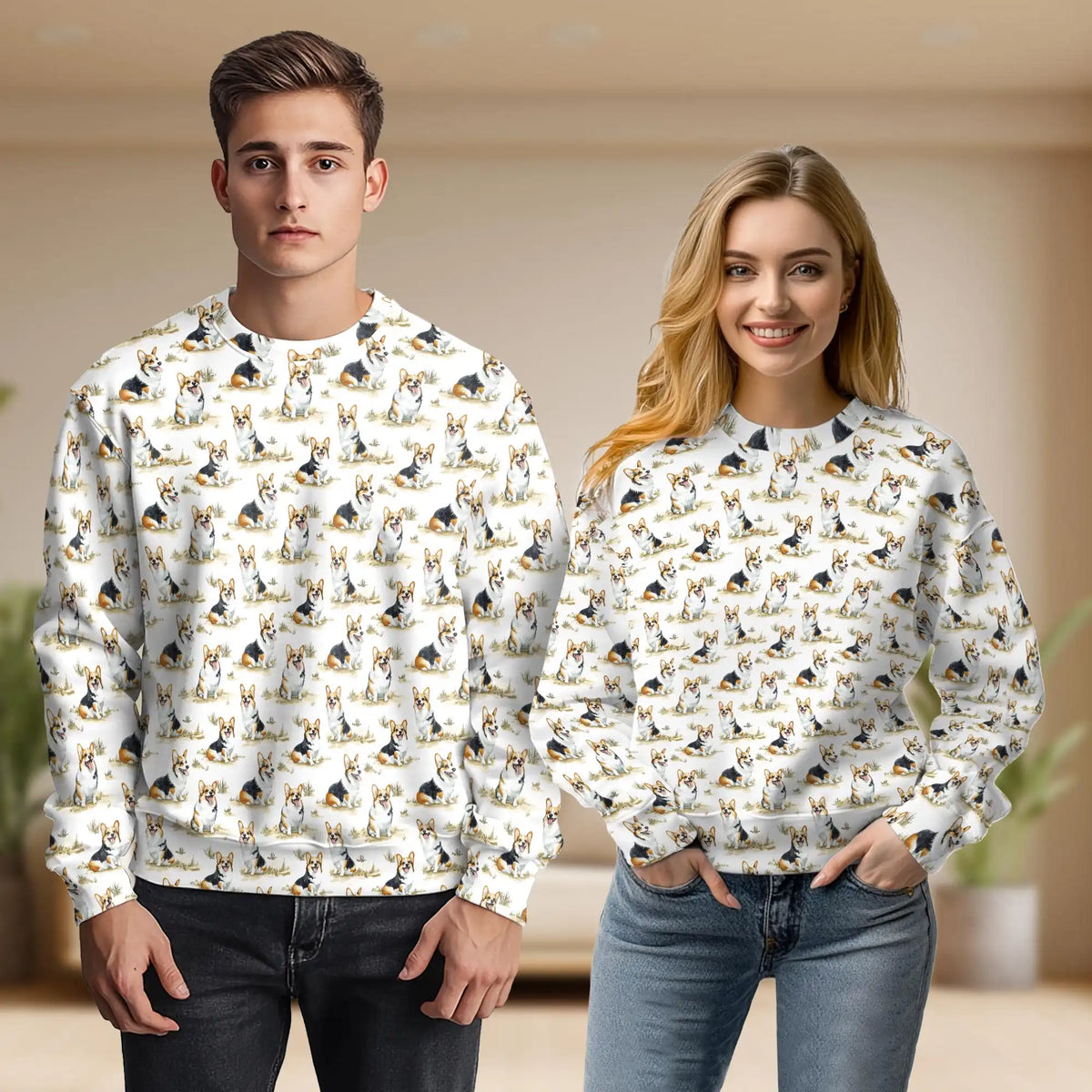 Smiling Corgi Sweatshirt – Colorful Graphic 3D All Over Print Design