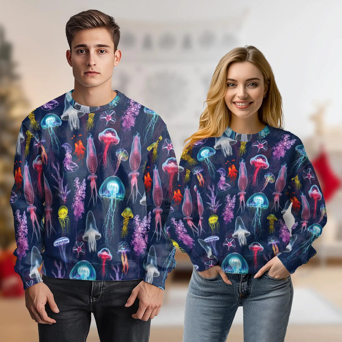 Luminescent Jellyfish Pattern Sweatshirt – Colorful Graphic 3D All Over Print Design