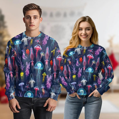 Luminescent Jellyfish Pattern Sweatshirt – Colorful Graphic 3D All Over Print Design