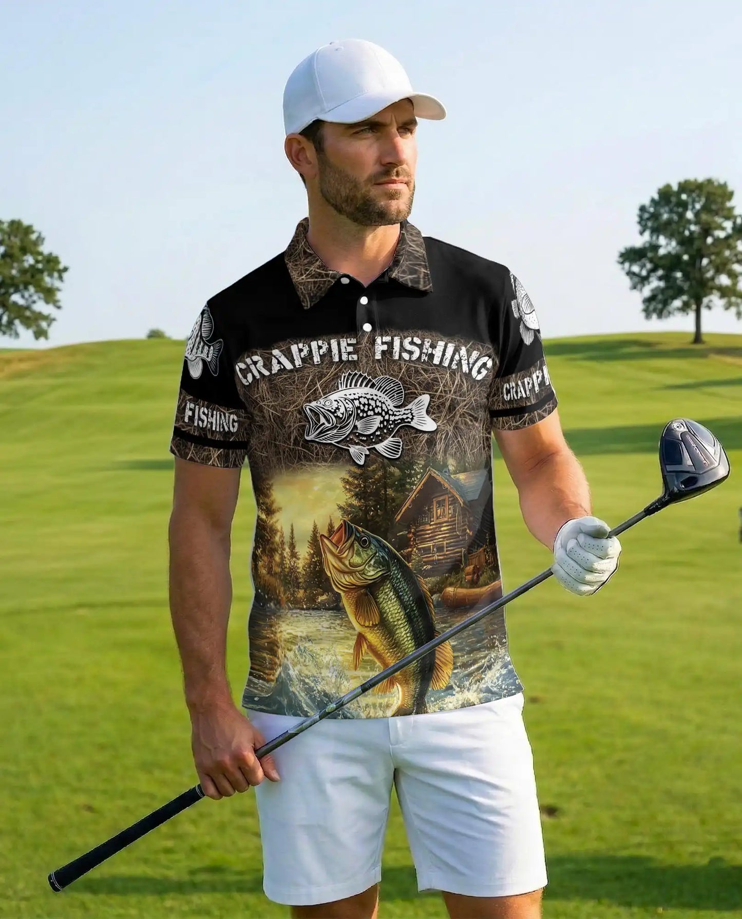 Crappie Fishing Polo Shirt - Lake Cabin Angler Style | Azhawaiian