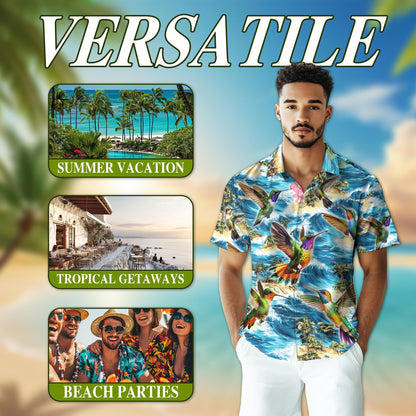 Tropical Hummingbird Hawaiian Shirt for Men, Button Down Aloha Shirt - Azhawaiian