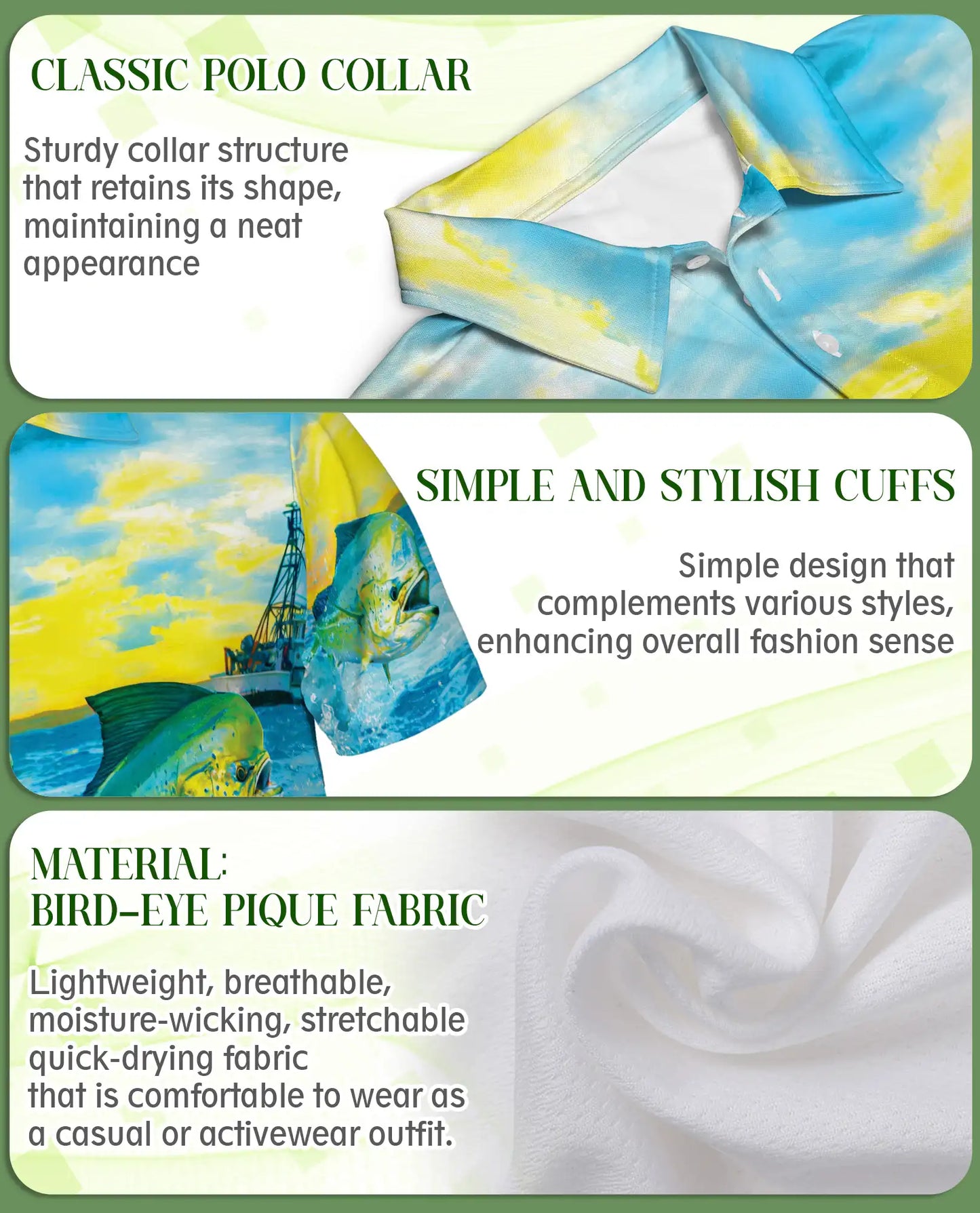 Mahi Mahi Fishing 3D Polo Shirt for Men, Tropical Ocean Angler Style | Azhawaiian