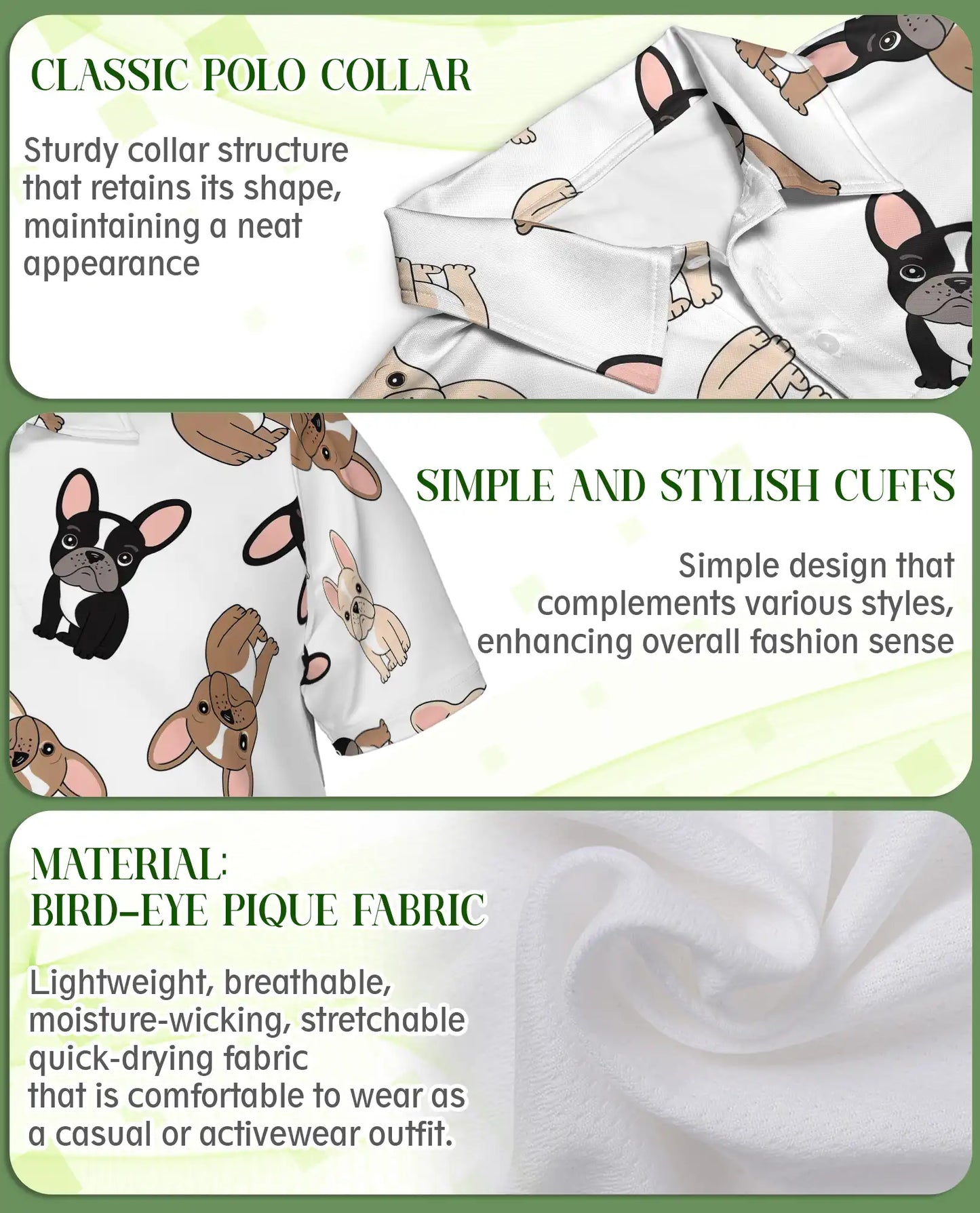 Cute French Bulldog Pattern 3D Polo Shirt for Men, Cartoon Dog Lover Style | Azhawaiian