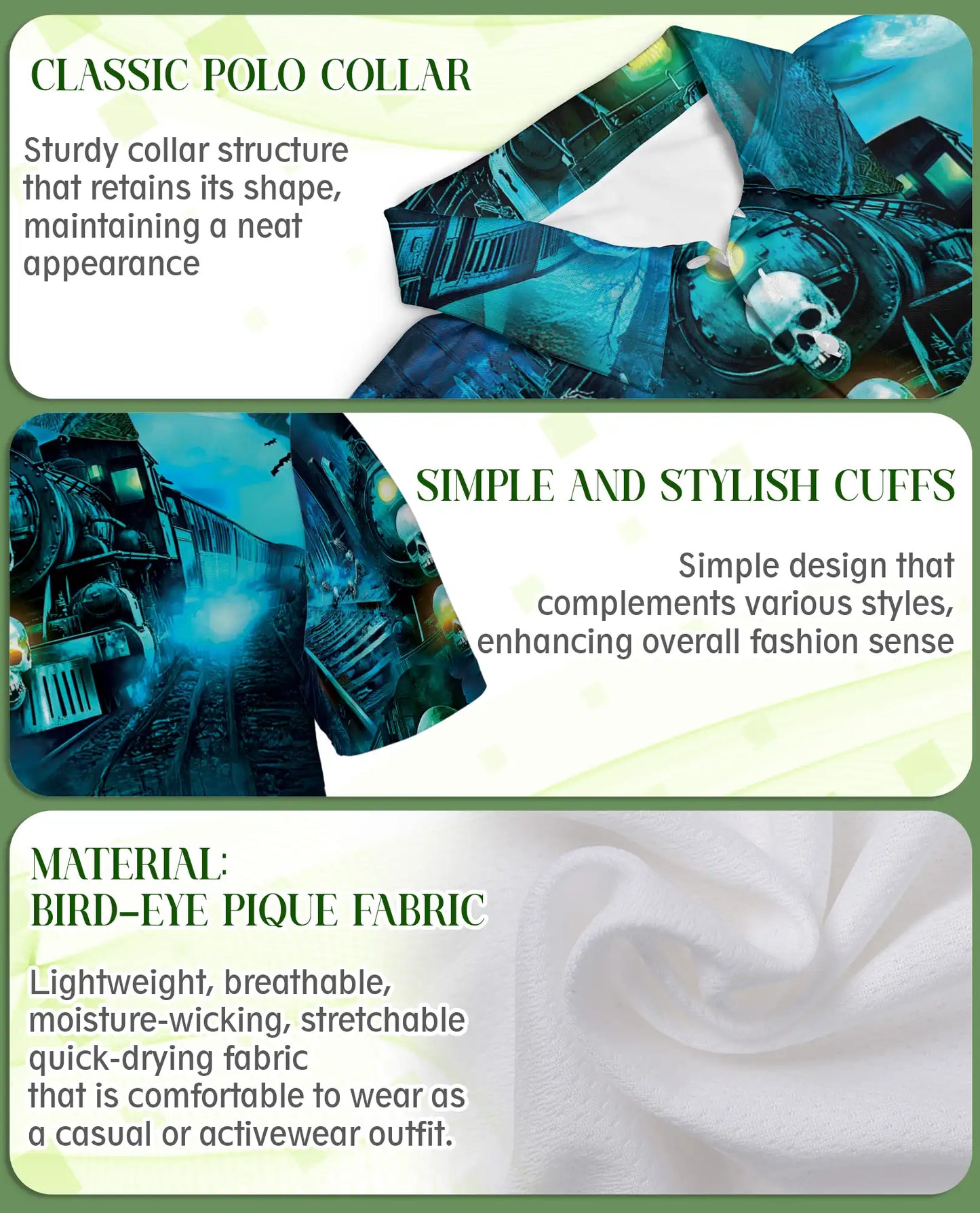 Haunted Ghost Train Skull Hawaiian Polo Shirt for Men-Gothic Horror Shirt | Azhawaiian