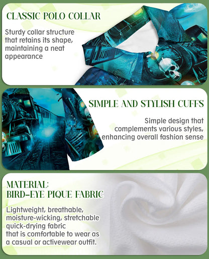Haunted Ghost Train Skull Hawaiian Polo Shirt for Men-Gothic Horror Shirt | Azhawaiian