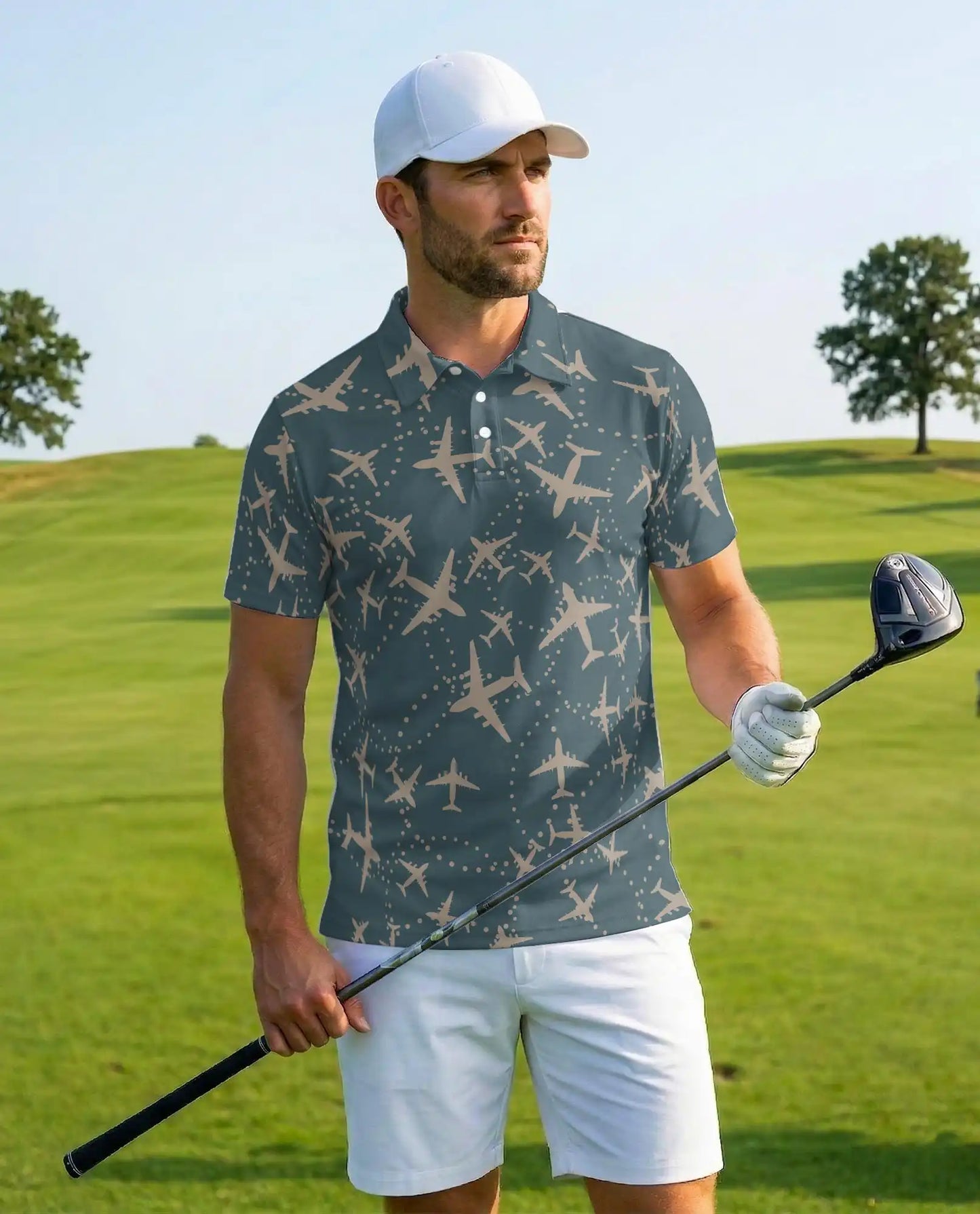 Airplane Polo Shirt - Aviation Travel Flight Route Pattern Design | Azhawaiian