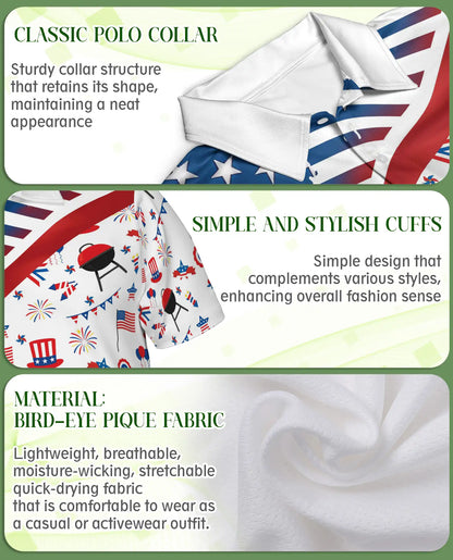 4th of July BBQ Hawaiian Polo Shirt for Men Patriotic American Flag Cookout Party Shirt | Azhawaiian