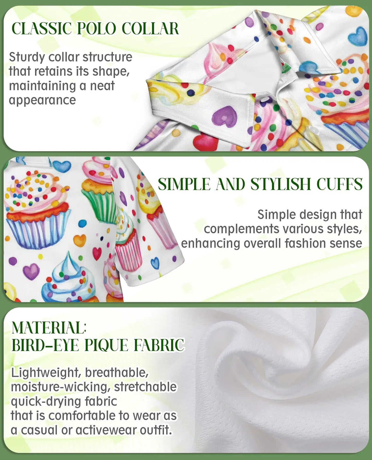 Cupcake 3D Polo Shirt for Men, Sweet Dessert Candy Style | Azhawaiian