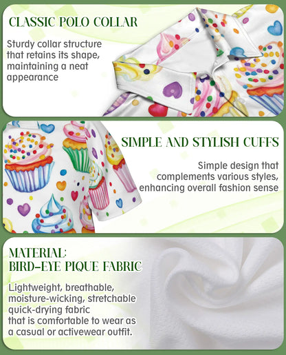 Cupcake 3D Polo Shirt for Men, Sweet Dessert Candy Style | Azhawaiian