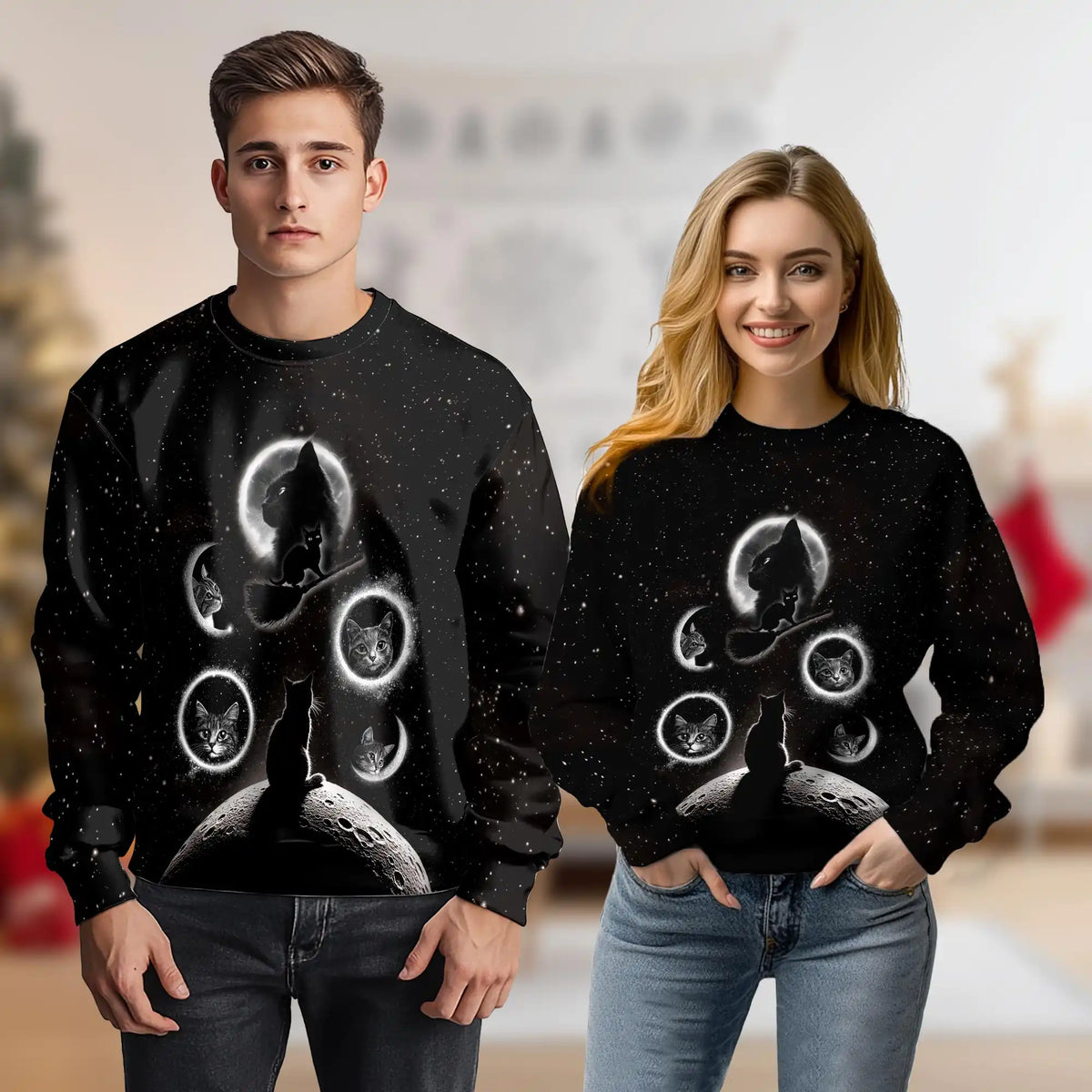 Black Cat Moonlight Sweatshirt – Colorful Graphic 3D All Over Print Design