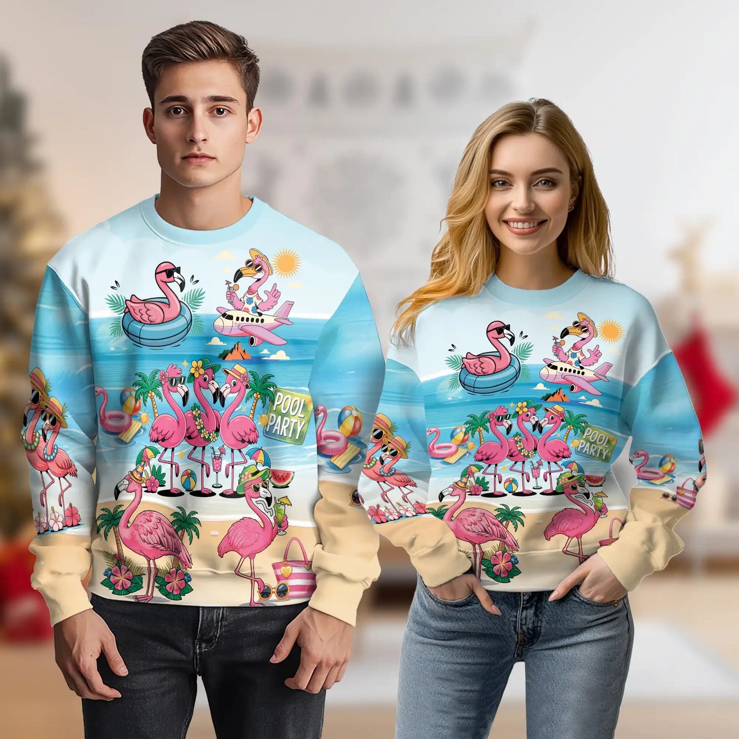 Flamingo Cocktails Beach Sweatshirt – Tropical 3D All Over Print Design