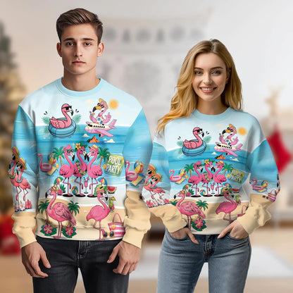 Flamingo Cocktails Beach Sweatshirt – Tropical 3D All Over Print Design