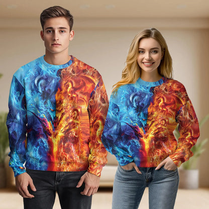 Ice and Fire Dragon Sweatshirt – Colorful Graphic 3D All Over Print Design