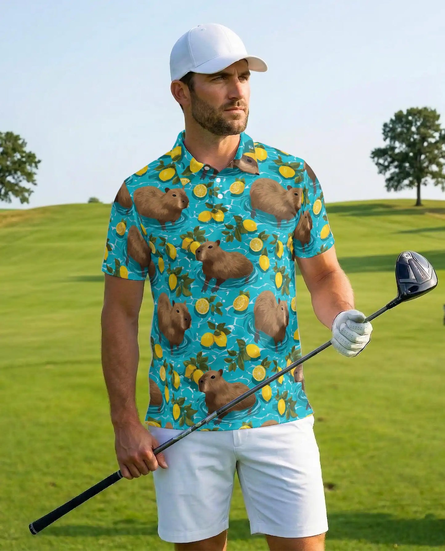 Capybara Polo Shirt for Men-  Pool Summer Animal Tropical r Shirt | Azhawaiian