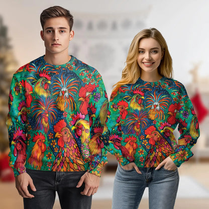 Colorful Chicken Farm Summer Sweatshirt – Colorful Graphic 3D All Over Print Design