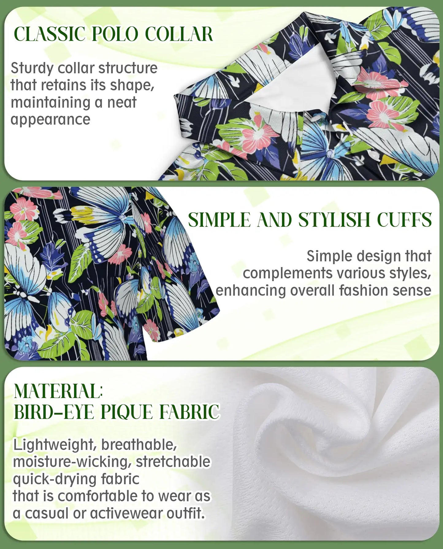 Tropical Butterfly 3D Polo Shirt for Men, Floral Nature Garden Style | Azhawaiian