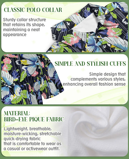 Tropical Butterfly 3D Polo Shirt for Men, Floral Nature Garden Style | Azhawaiian